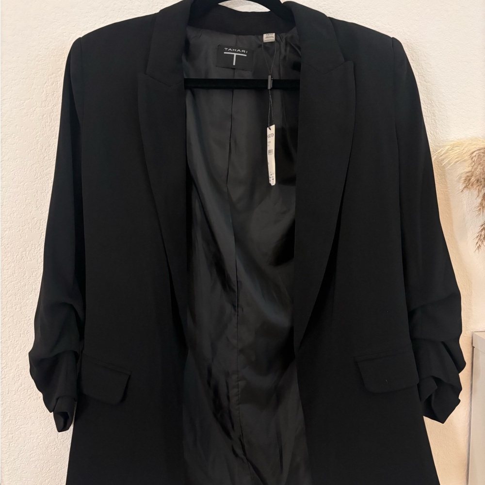 Tahari Black Blazer with Ruched Sleeves